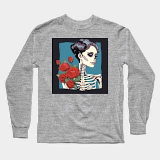 Bloombones "Blooming Bad- Assery in Bones". Cozy, casual style. With a front pocket and snug hood. Artistic expression on a unique canvas. Long Sleeve T-Shirt